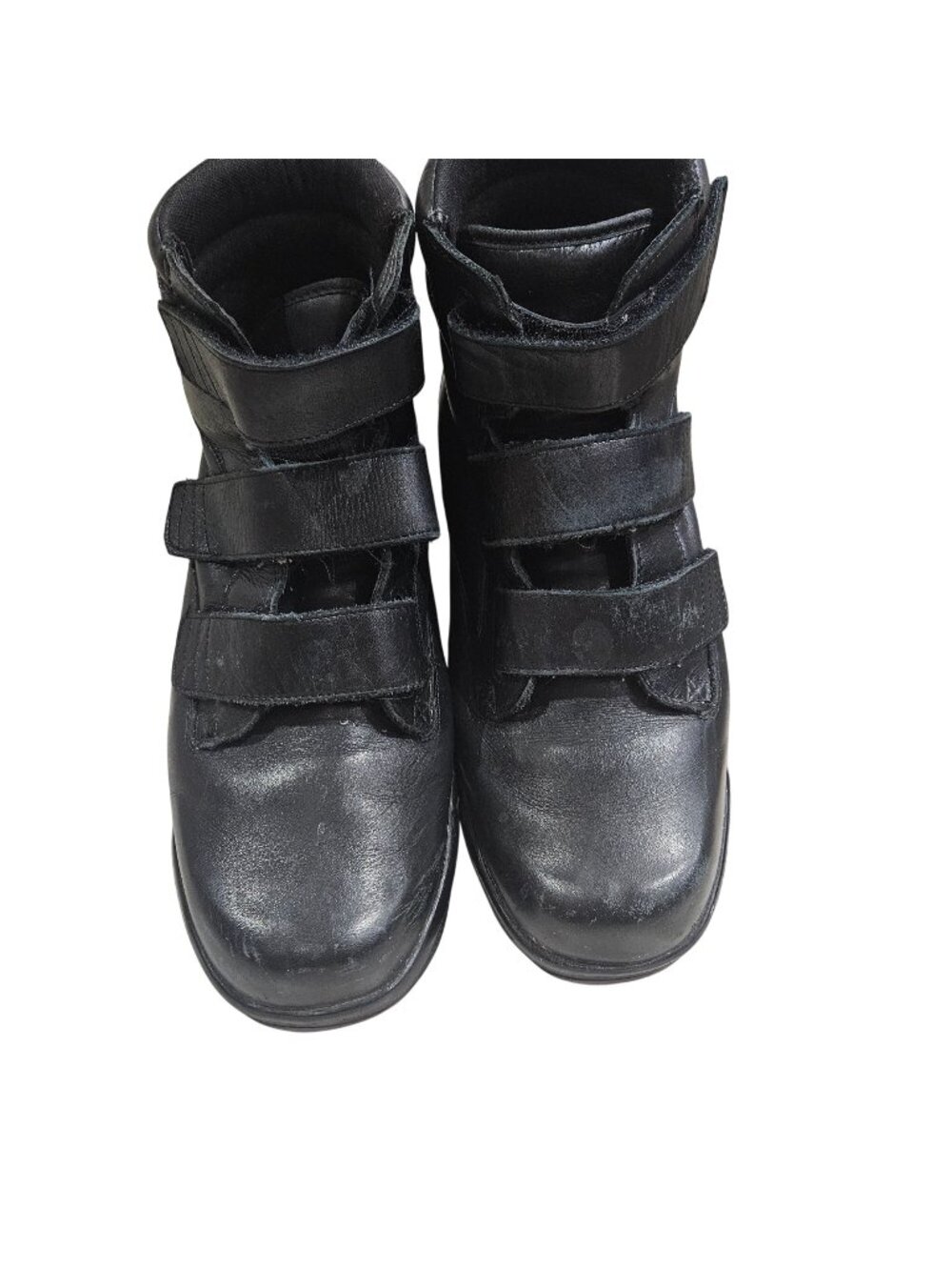 Apex Mens Black Leather Boots US 11.5 Wide Velcro Strap